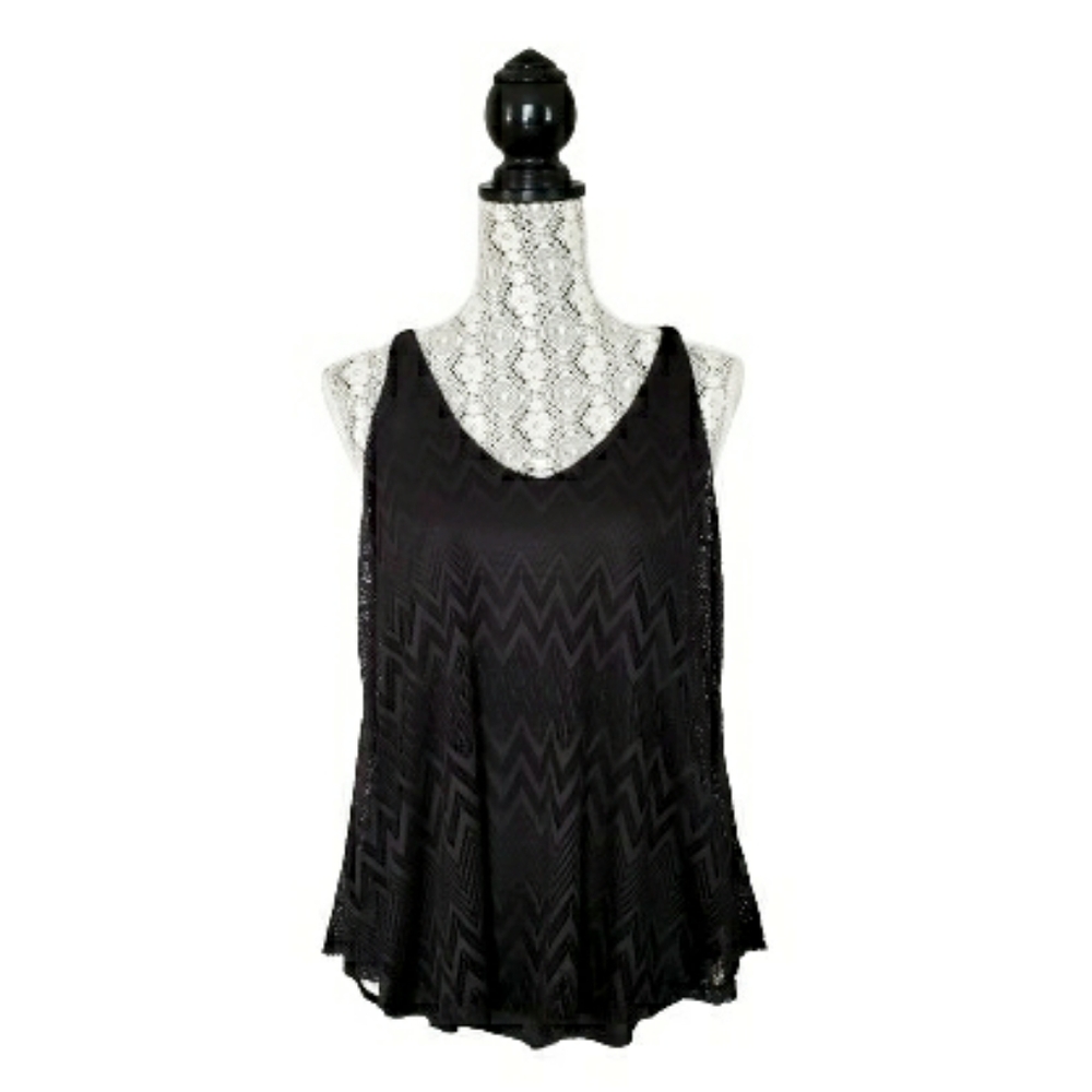Love J Black Lace Cutout V-neck Tank - Size XL